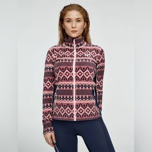 Kari Traa Fleece Base First Layer Shirt Top Pink Geometric Sz M Zip Up Ski
